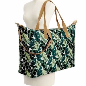Extra Large Tropical Leaf Canvas Tote Bag w/ Zip & Removable Strap – New